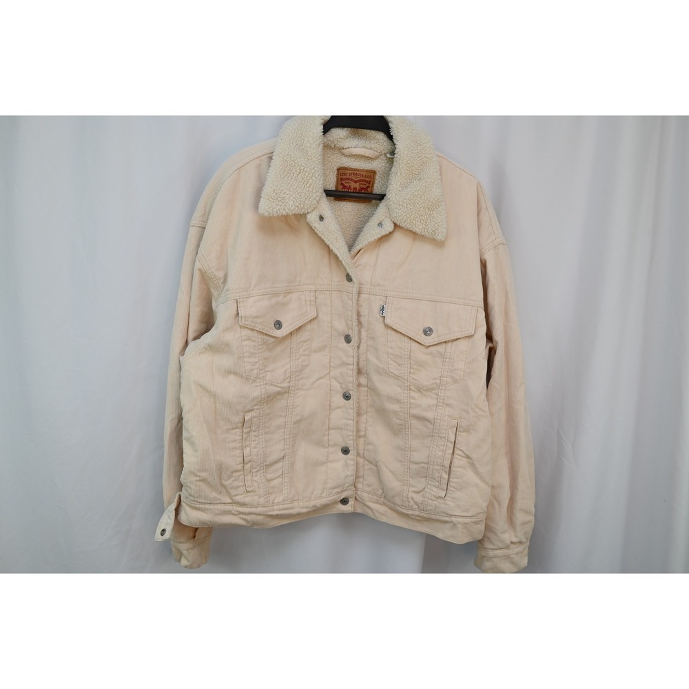 Levi Strauss Cream Corduroy Sherpa Lined Trucker Jacket XL Womens Off White
